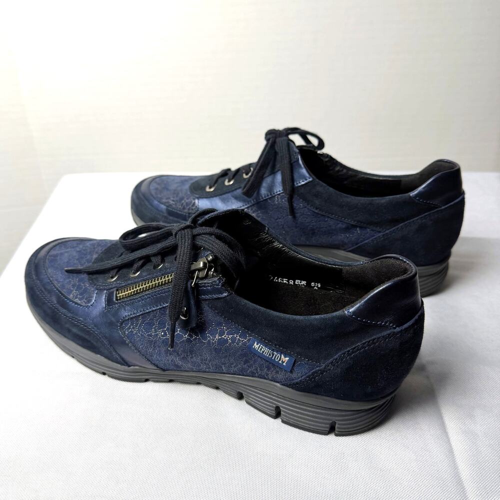 Mephisto Ylona Women's‎ Navy Dark Blue Crackle Leather Sneaker Size 9 US